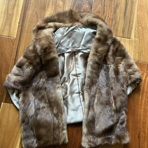 Women's Vintage Brown Fur Stole Mink Satin Wrap 50s 60s